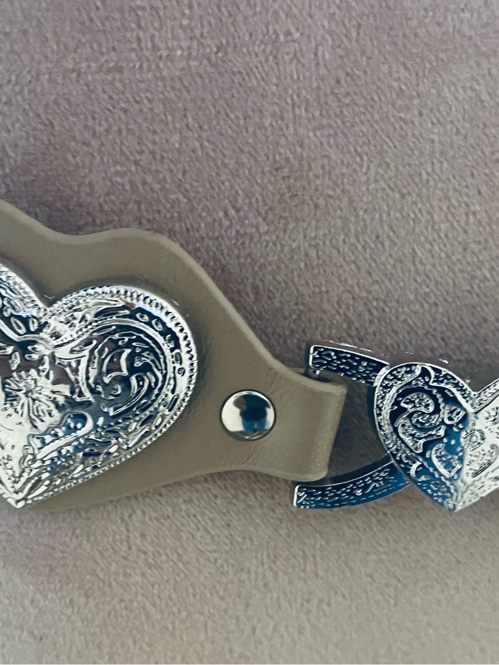 Western Faux Leather Belt with Metal Heart Decor, 46” end to end